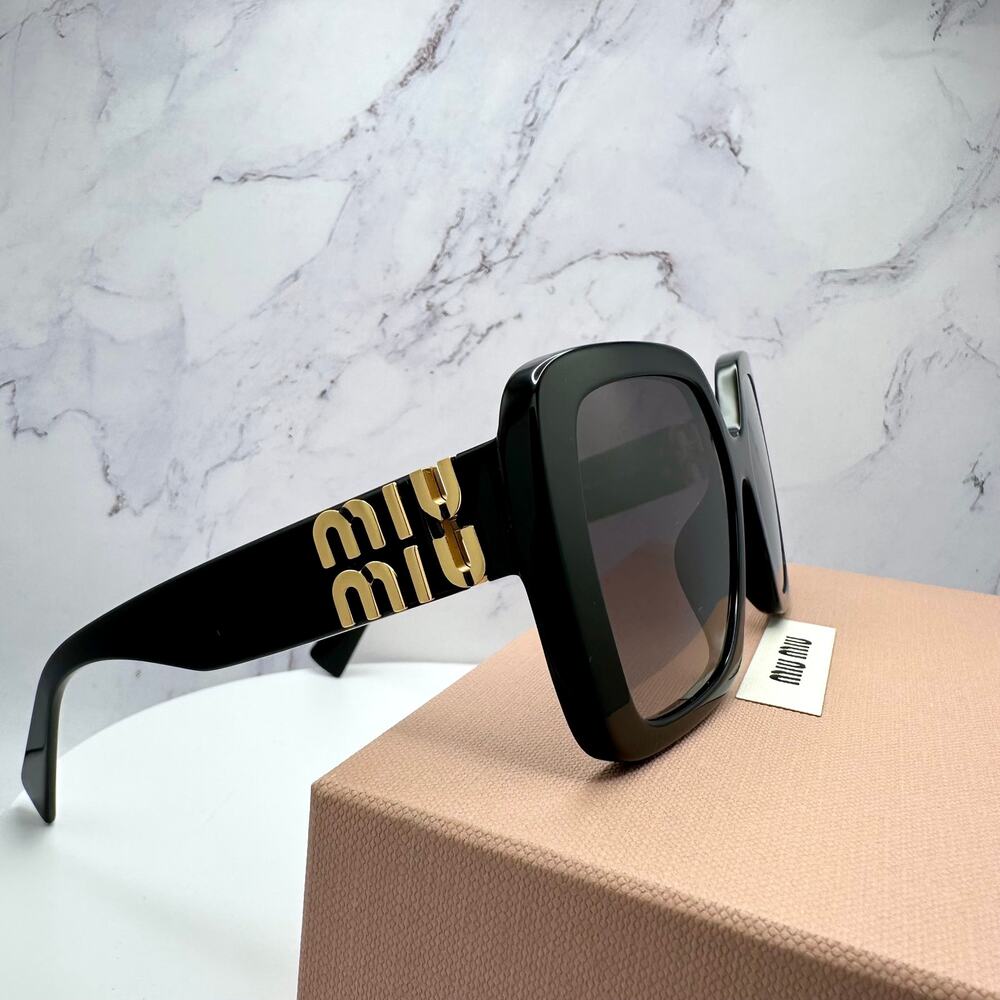 New MIU MIU Sunglasses Black Square Gold Full Rim 56mm MIU MIU - Picture 11 of 14